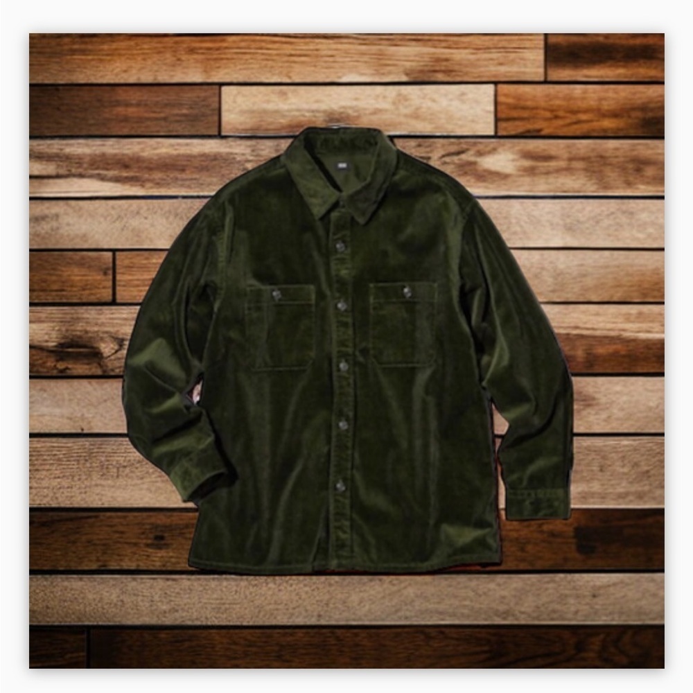Uniqlo Green Corduroy Button Up Shirt -Sz Sm-Oversized-Cozy!-beach layer!NWOT🍂 - Picture 4 of 12